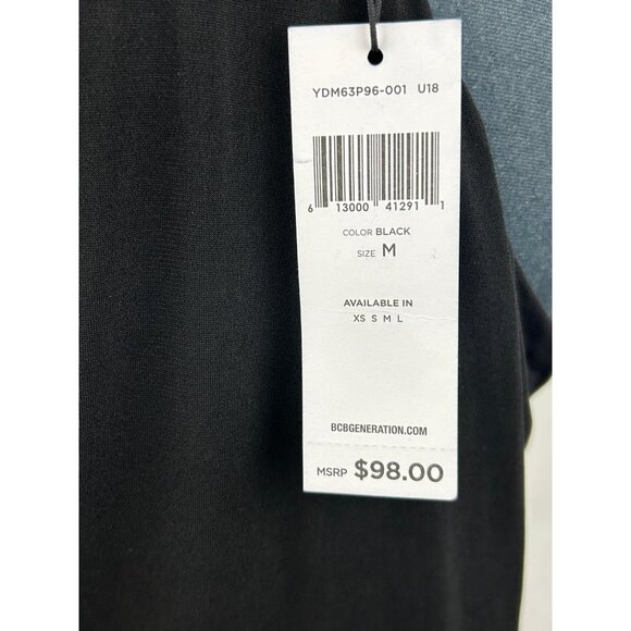 NWT BCBGeneration Women's Medium Black V-Neck Faux Wrap Midi Dress Pockets - Picture 7 of 13